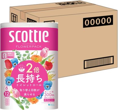 Scottie Flower Pack Toilet Paper, Double Roll (24 Rolls’ Quantity in 12 Rolls), 164.0 inches (50 m) Double Rolls x 4 Packs
