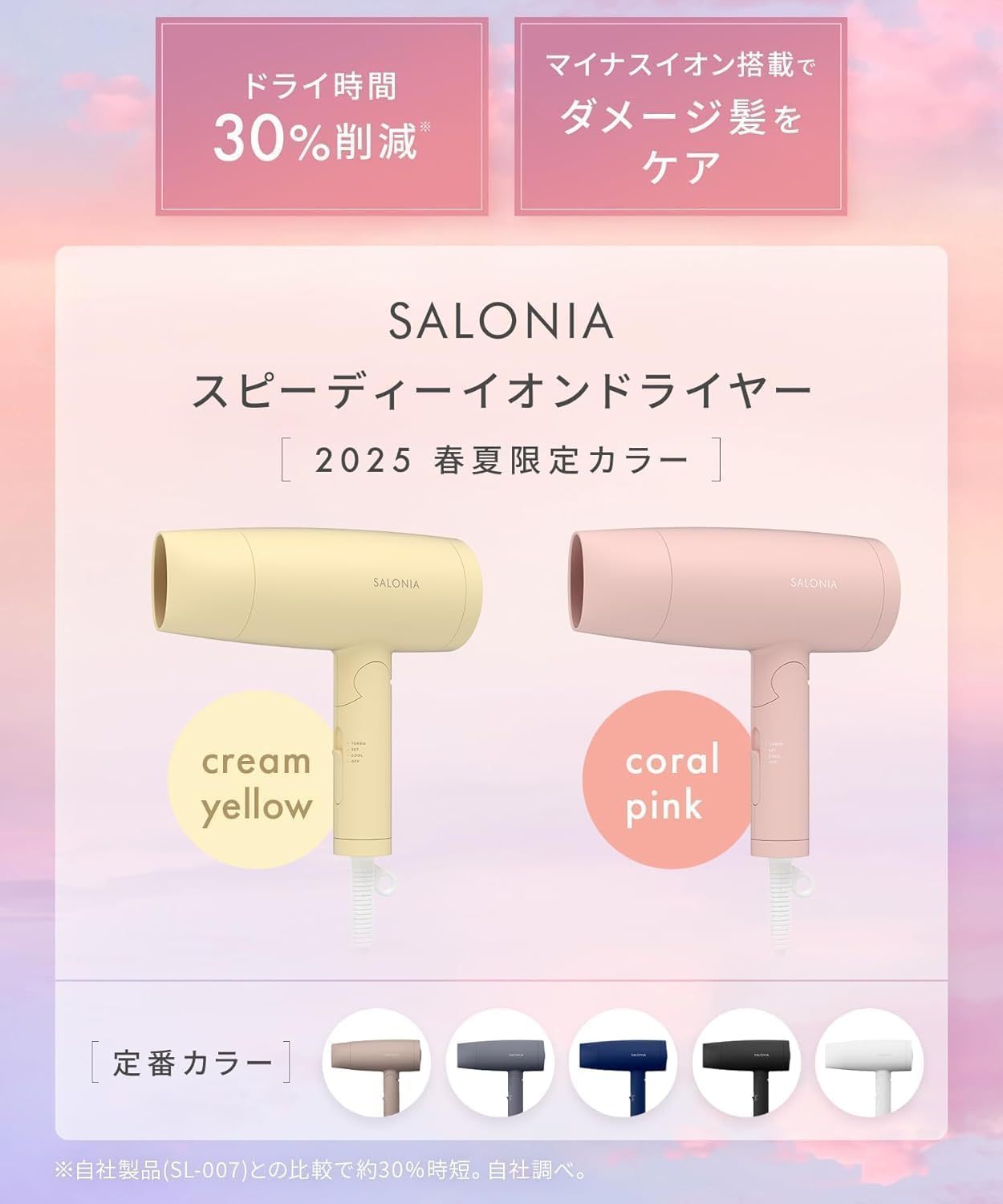 SALONIA スピーディイオンドライヤー 大風量 速乾 軽量 マイナスイオン ヘアドライヤー 2025年限定 SAL24013PM