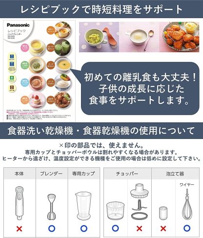パナソニック MX-S302-W ハンドブレンダー 4 in 1 ブレンダー 混ぜる 泡立てる 離乳食 スピード調整 誤用防止設計 レシピブック付き ホワイト