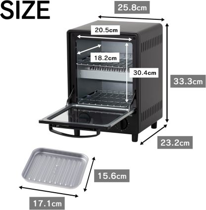 COMFEE' CF-AD081 Toaster Oven 8L Toaster, 2 Baking Tables, Timer Setting, Up to 176°F (80 - 230 °C) Stepless, Temperature Adjustment, 1000 W, Top and Bottom Firepower, Compact Design, Easy Care, Tray