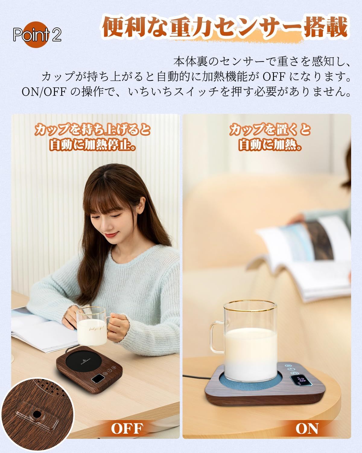 [Warmer Ever] Cup Warmer, Coffee Warmer, Gravity Sensor, Cup Heater, Thermal Coaster, Coffee Cup Warmer, Temperature Adjustment, Up to 184°F (85°C), Timer, Mug, Warmer, Tabletop, Desk, Cup, Heat