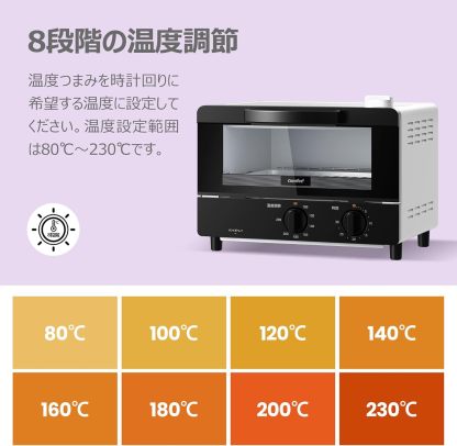 COMFEE' CF-AD081 Toaster Oven 8L Toaster, 2 Baking Tables, Timer Setting, Up to 176°F (80 - 230 °C) Stepless, Temperature Adjustment, 1000 W, Top and Bottom Firepower, Compact Design, Easy Care, Tray