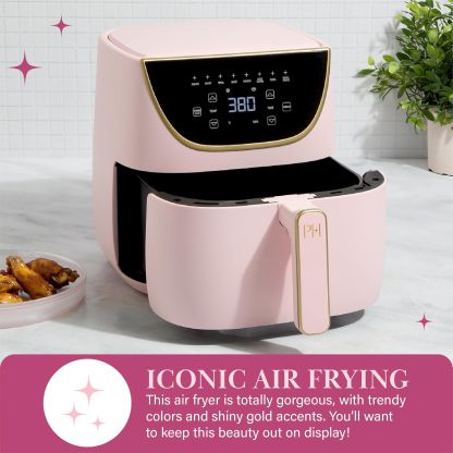 Paris Hilton Air Fryer Large Capacity 6 Quart Touch Screen Display 8 in 1 (Air Frying, Roasting, Baking, Reheating, Warming, Pizza, Dehydrated) Dishwasher Safe Non-Stick Basket, Crisper Pink