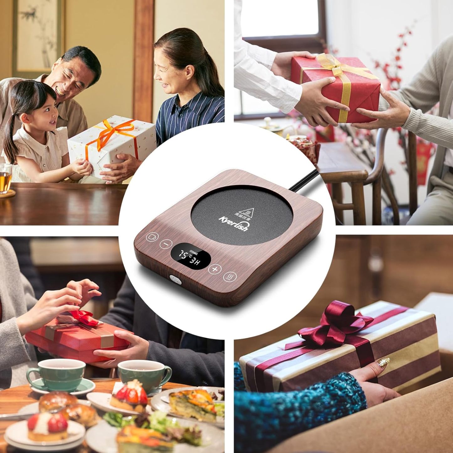 Kyerlish Cup Warmer, Coffee Warmer, Thermal Coaster, Mug Warmer, Drink Warmer, (New Present, 9 Temperature Settings, Up to 85°C), Gravity Sensor, Silent, Heat Retention, 1-9H Automatic Power Off,