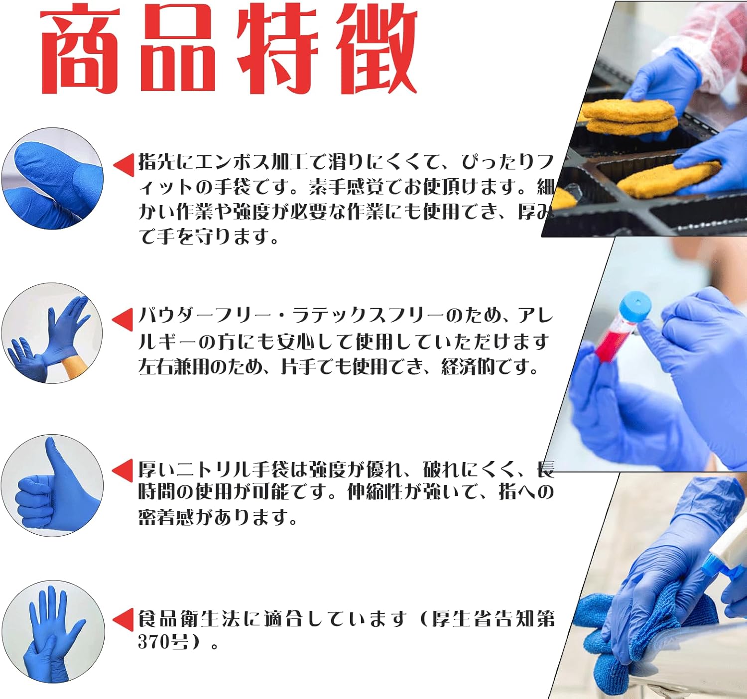 [SANYU] ニトリル手袋 ニトリルグローブ 使い捨て手袋 食品衛生法適合 ブルー 0.08mm 厚手 粉なし 【1箱(100枚)】【10箱 (1000枚)】