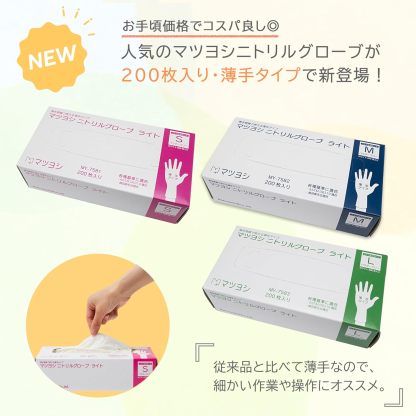 [マツヨシ] 使い捨て手袋 ニトリルグローブライト 薄手タイプ ホワイト 粉なし 200枚入り 病院採用商品 (松吉医科器械) (Mサイズ) ニトリルグローブ ニトリル ニトリル手袋