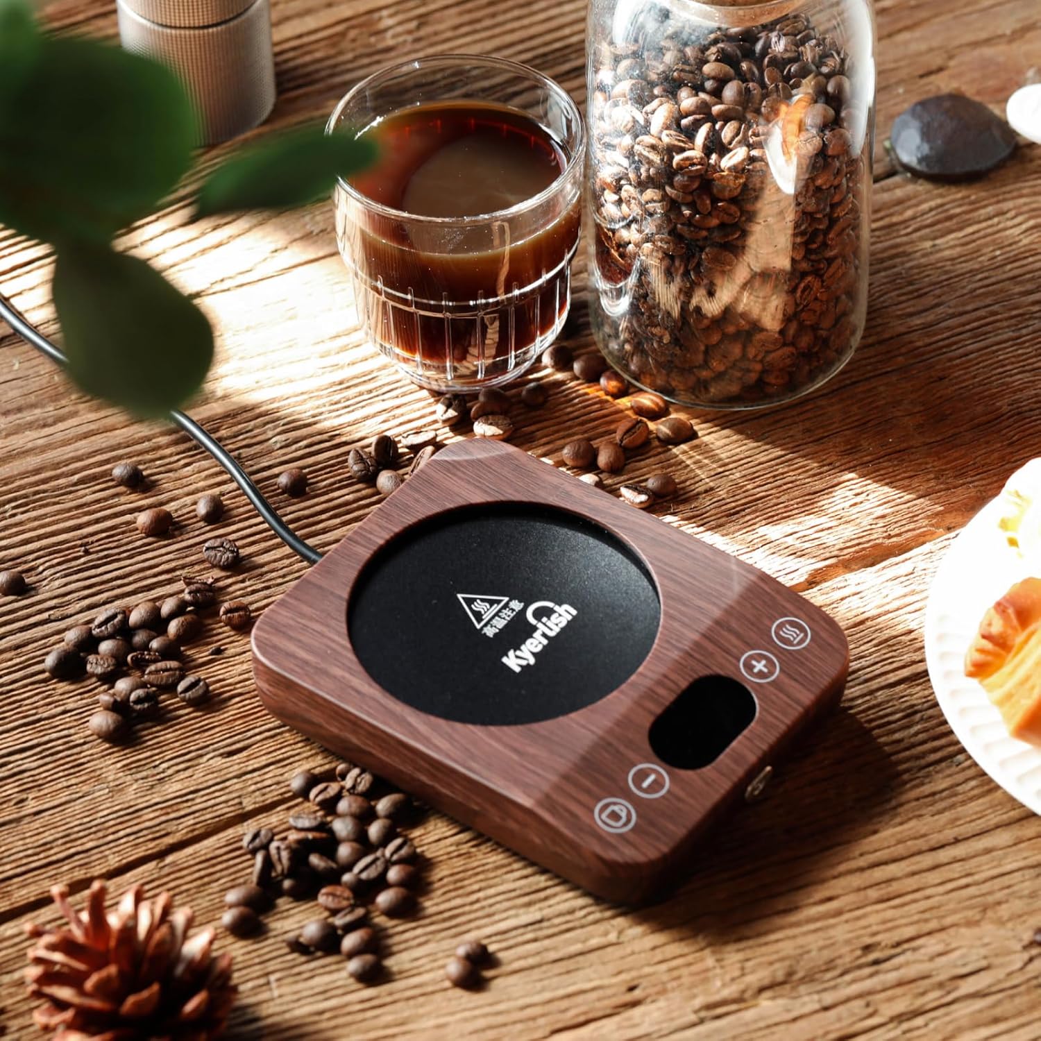 Kyerlish Cup Warmer, Coffee Warmer, Thermal Coaster, Mug Warmer, Drink Warmer, (New Present, 9 Temperature Settings, Up to 85°C), Gravity Sensor, Silent, Heat Retention, 1-9H Automatic Power Off,