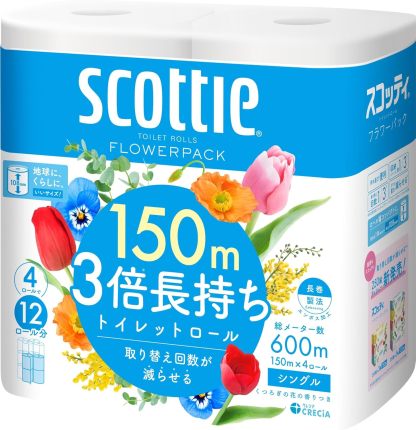 Scotty Flower Pack, 3 Times Longer, 4 Rolls of Toilet (150 m), Single