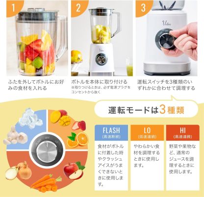 Yamazen MJB-T100(W) Juicer, Crushing Ice, Juice Blender, 33.8 fl oz (1,000 ml), Vegetables, Fruits, Smoothie, Lightweight, Blender, White