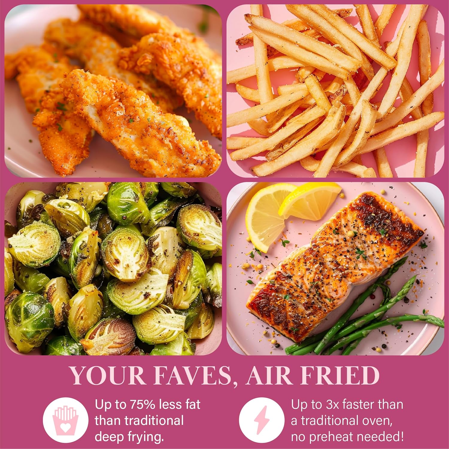 Paris Hilton Air Fryer Large Capacity 6 Quart Touch Screen Display 8 in 1 (Air Frying, Roasting, Baking, Reheating, Warming, Pizza, Dehydrated) Dishwasher Safe Non-Stick Basket, Crisper Pink