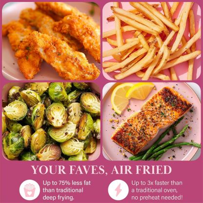 Paris Hilton Air Fryer Large Capacity 6 Quart Touch Screen Display 8 in 1 (Air Frying, Roasting, Baking, Reheating, Warming, Pizza, Dehydrated) Dishwasher Safe Non-Stick Basket, Crisper Pink