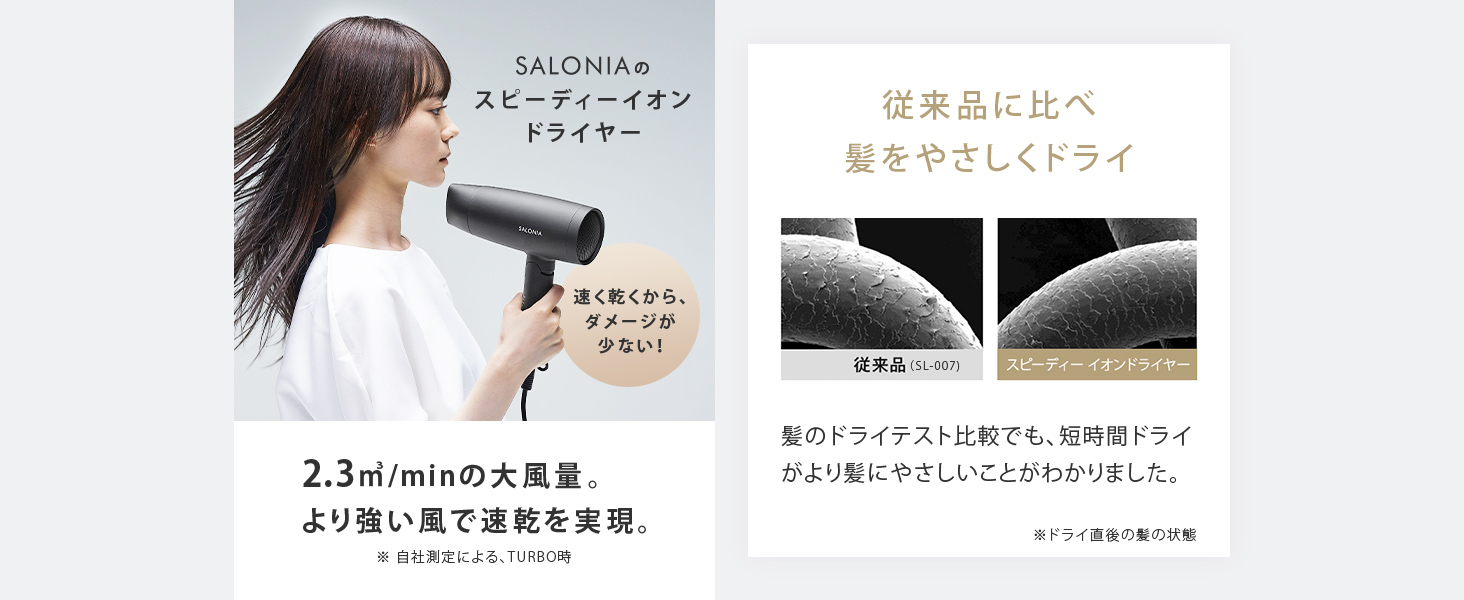 SALONIAS Salonia Hair Dryer, Large Airflow, Quick Drying, Lightweight, Negative Ion