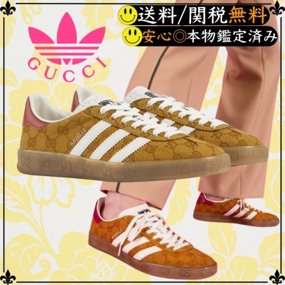 グッチ×アディダス ガゼル キャンバス×レザー スニーカー  レディース ブラウン HQ7086 替えヒモ有