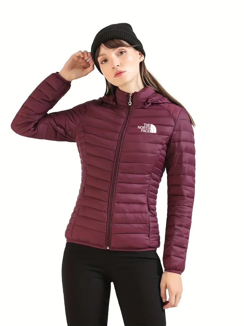 2024 THE NORthtTH FACE-Women's Ultralight Winter Hooded Down Jacket - Casual Warm Jacket, Long Sleeves, Zipper, Solid Color