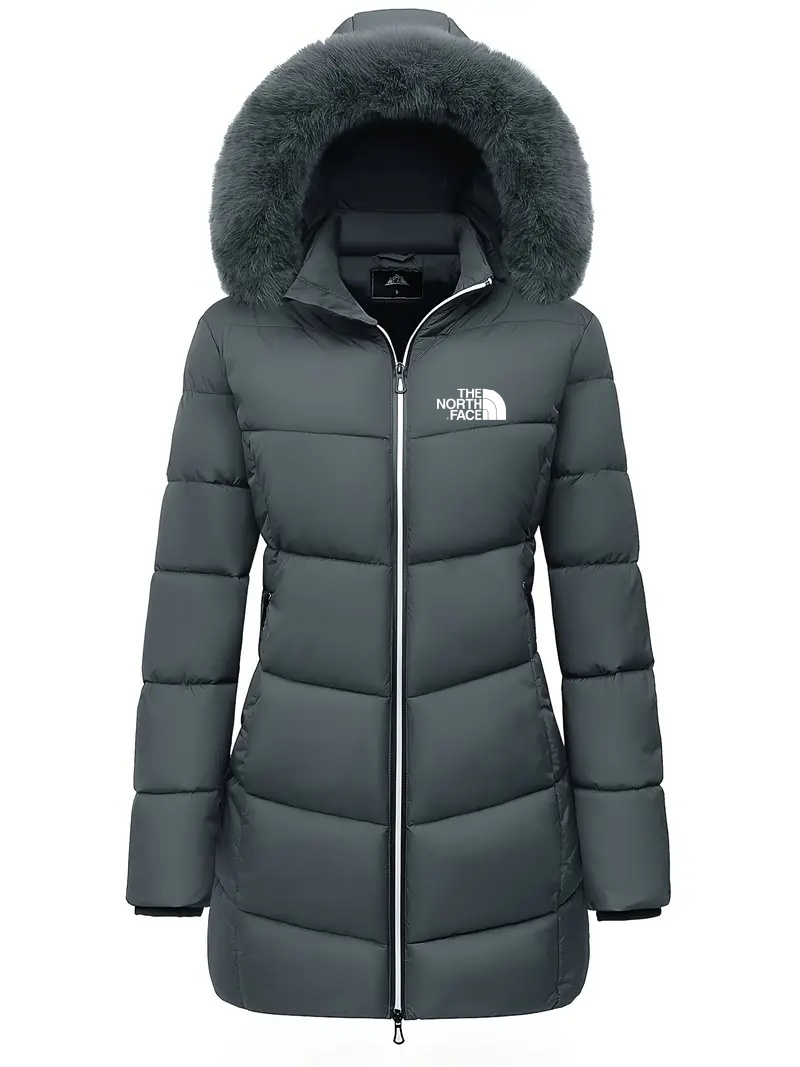 2024 THE NORthtTH FACE-Zipper Fur Lined Hooded Down Jacket Casual Warm Long Sleeve Fur Lined Warm Autumn and Winter Women's Clothing