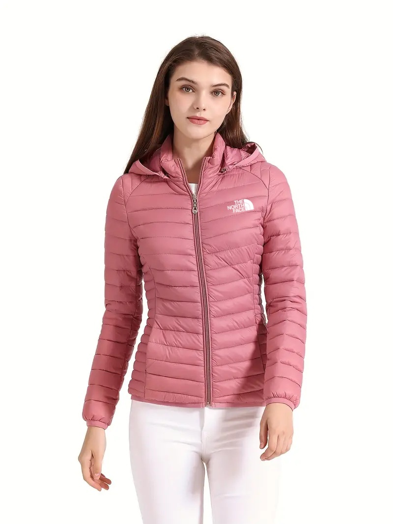 2024 THE NORthtTH FACE-Women's Ultralight Winter Hooded Down Jacket - Casual Warm Jacket, Long Sleeves, Zipper, Solid Color