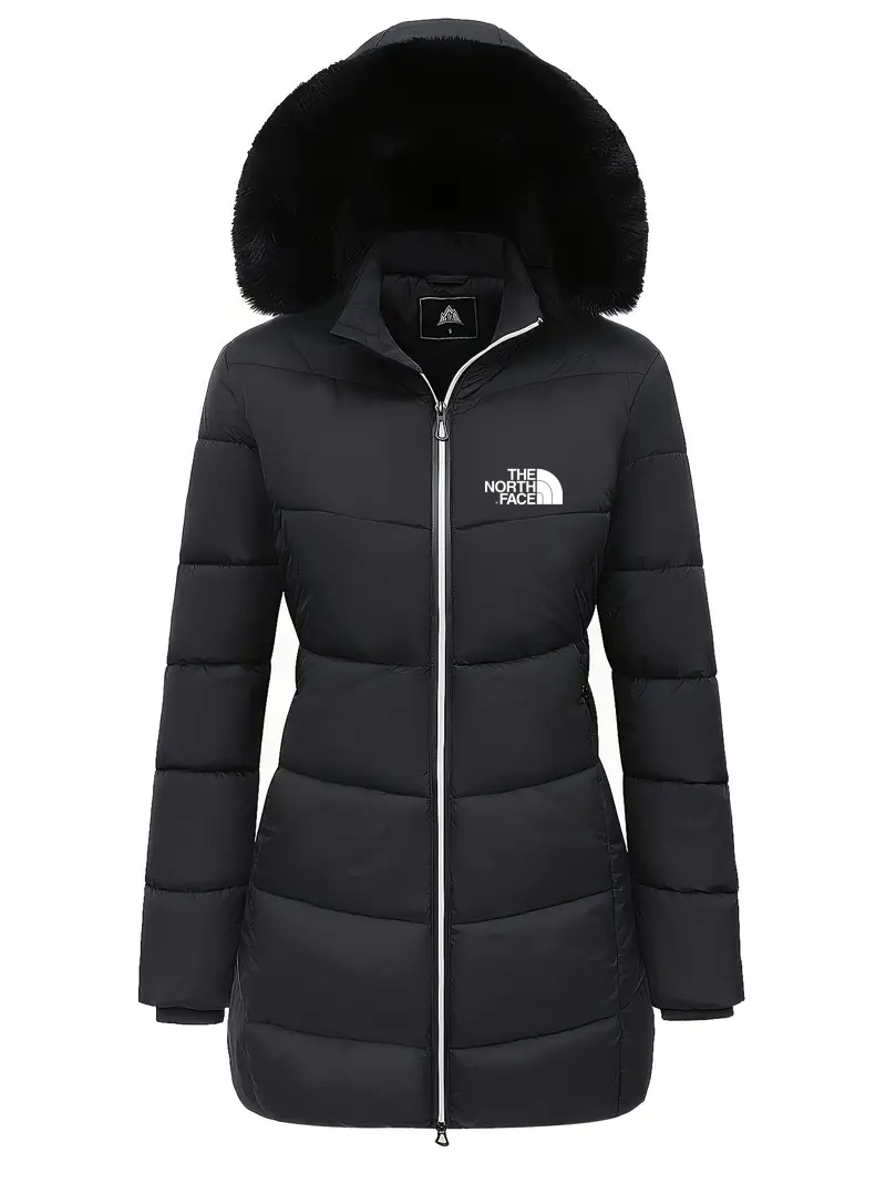 2024 THE NORthtTH FACE-Zipper Fur Lined Hooded Down Jacket Casual Warm Long Sleeve Fur Lined Warm Autumn and Winter Women's Clothing