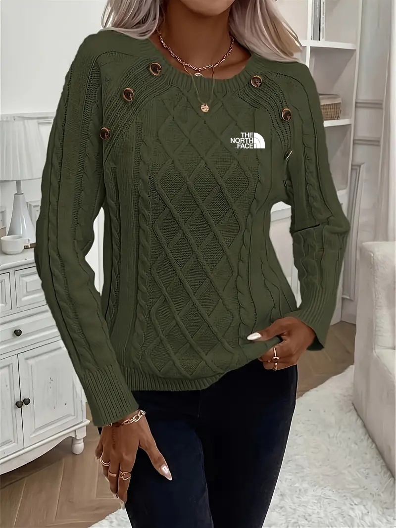 2024 THE NORthtTH FACE-Round neck sweater, elegant long sleeve button decoration sweater for autumn and winter, women's clothing