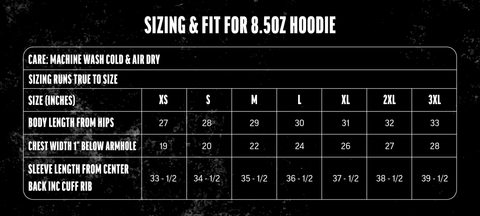 hoodie size chart