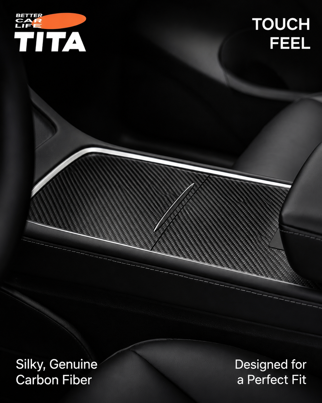 Genuine Carbon Fiber Center Console Panel Cover for Tesla, Real Carbon Fiber Interior Trim Overlay, Ultra-Thin Precision Fit, Scratch & Wear Protection, No-Drill Damage-Free Installation, Sporty Luxury Interior Upgrade