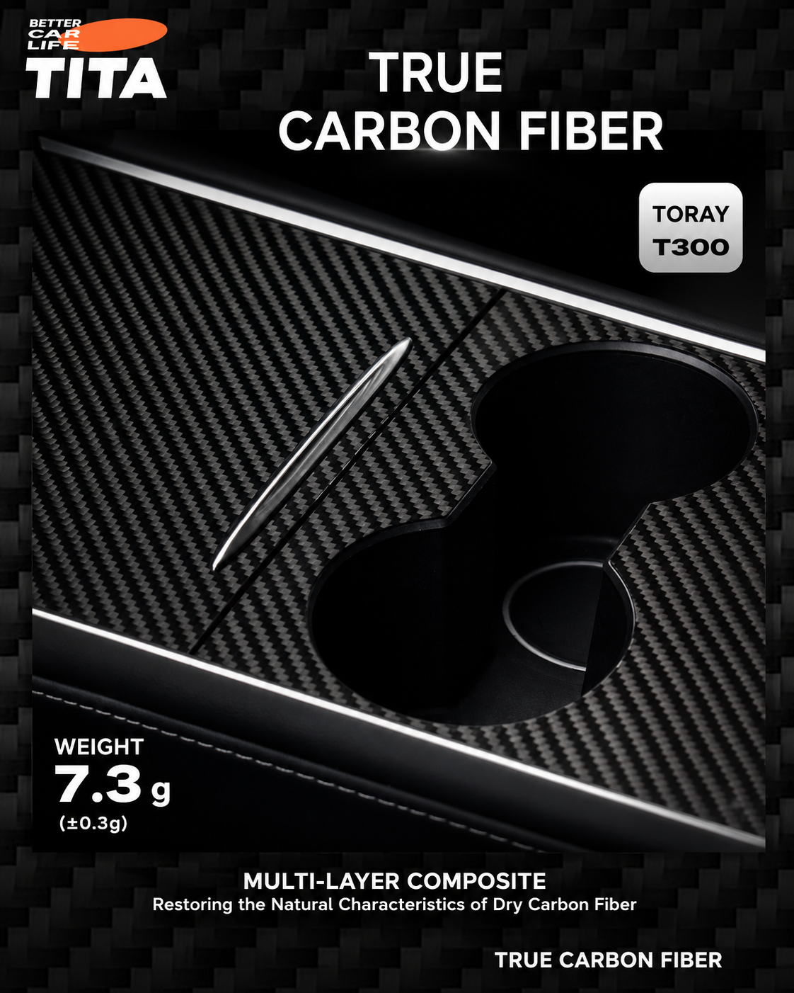 Genuine Carbon Fiber Center Console Panel Cover for Tesla, Real Carbon Fiber Interior Trim Overlay, Ultra-Thin Precision Fit, Scratch & Wear Protection, No-Drill Damage-Free Installation, Sporty Luxury Interior Upgrade