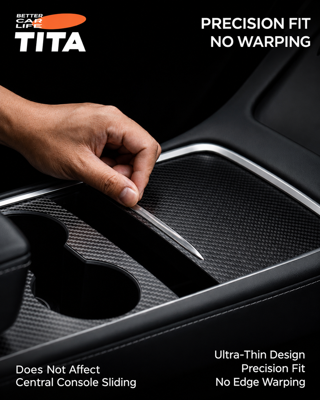Genuine Carbon Fiber Center Console Panel Cover for Tesla, Real Carbon Fiber Interior Trim Overlay, Ultra-Thin Precision Fit, Scratch & Wear Protection, No-Drill Damage-Free Installation, Sporty Luxury Interior Upgrade