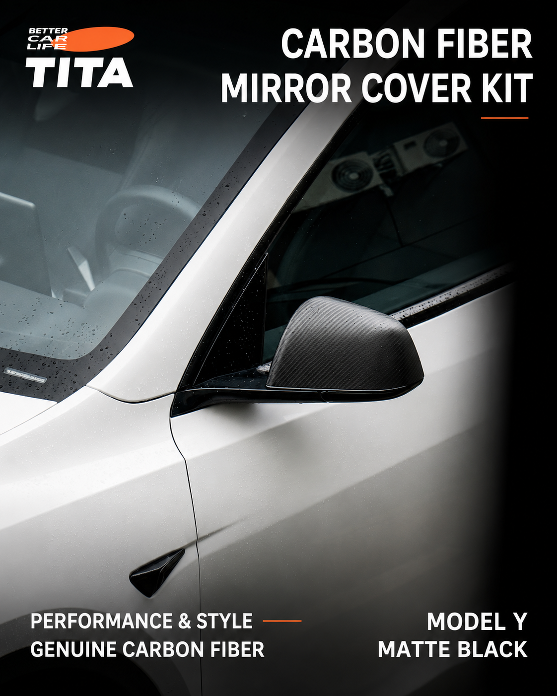 Genuine Carbon Fiber Side Mirror Cover Kit for Tesla Model 3/Y, Matte Black Gloss Black Electroplated Silver Rearview Mirror Caps, Lightweight Aerodynamic Sport Upgrade, Scratch & Impact Protection, No-Drill Easy Installation