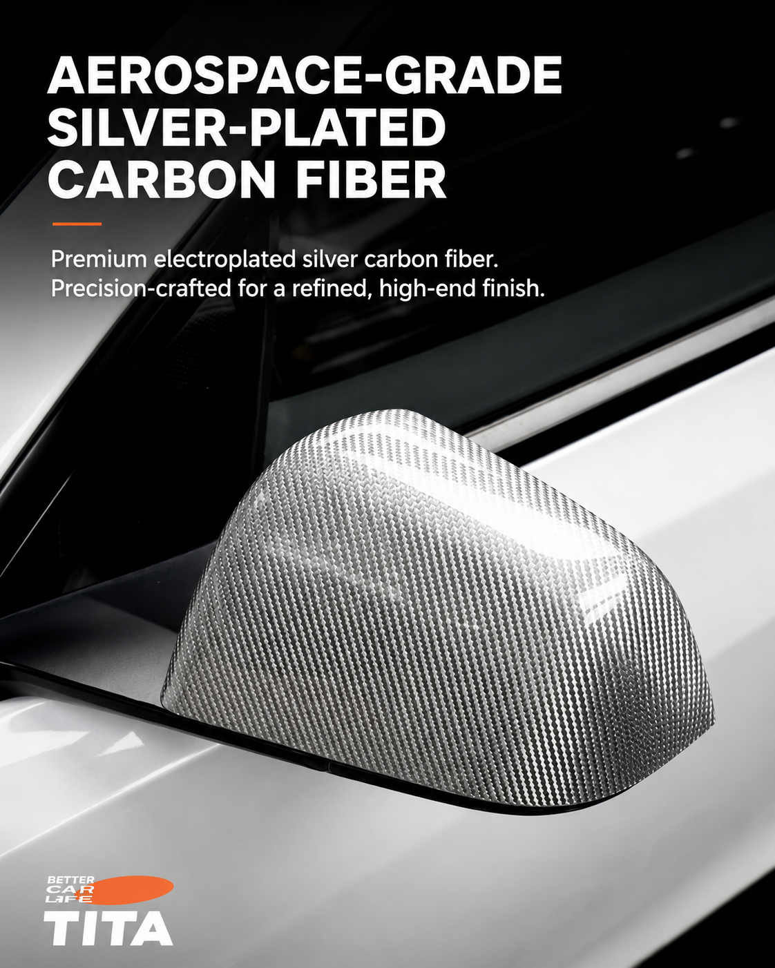 Genuine Carbon Fiber Side Mirror Cover Kit for Tesla Model 3/Y, Matte Black Gloss Black Electroplated Silver Rearview Mirror Caps, Lightweight Aerodynamic Sport Upgrade, Scratch & Impact Protection, No-Drill Easy Installation
