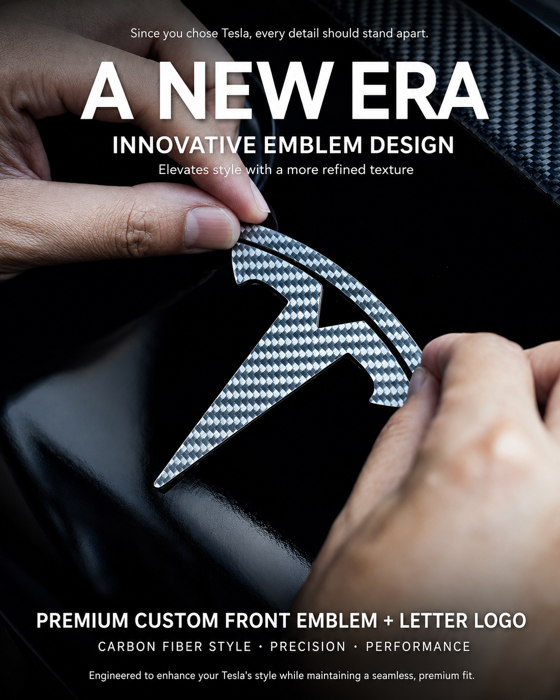 Carbon Fiber Tesla Logo Emblem Overlay Kit, Matte/Gloss/Glint Black OEM-Style Replacement, Scratch-Resistant Durable Material, Long-Lasting No-Deformation Design, No-Drill Easy Installation, No Damage to Original Car, Fit for Tesla Model 3/Y