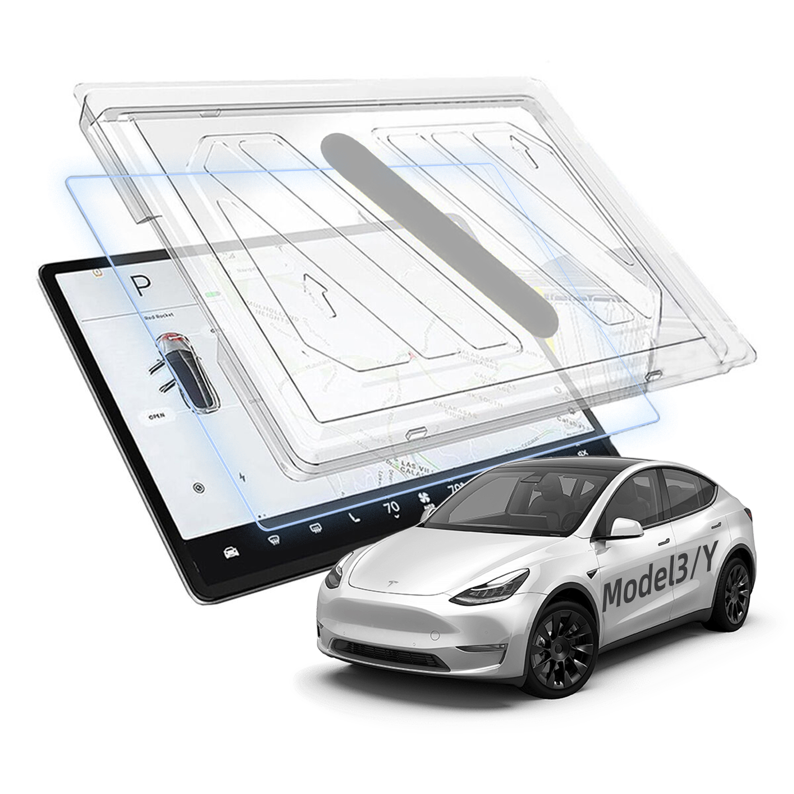 2025 Upgrade Tempered Glass Screen Protector for Tesla Model 3 and Tesla Model Y (2020-2024), Anti-glare, Anti-Fingerprint, Auto Alignment Kit Accessories
