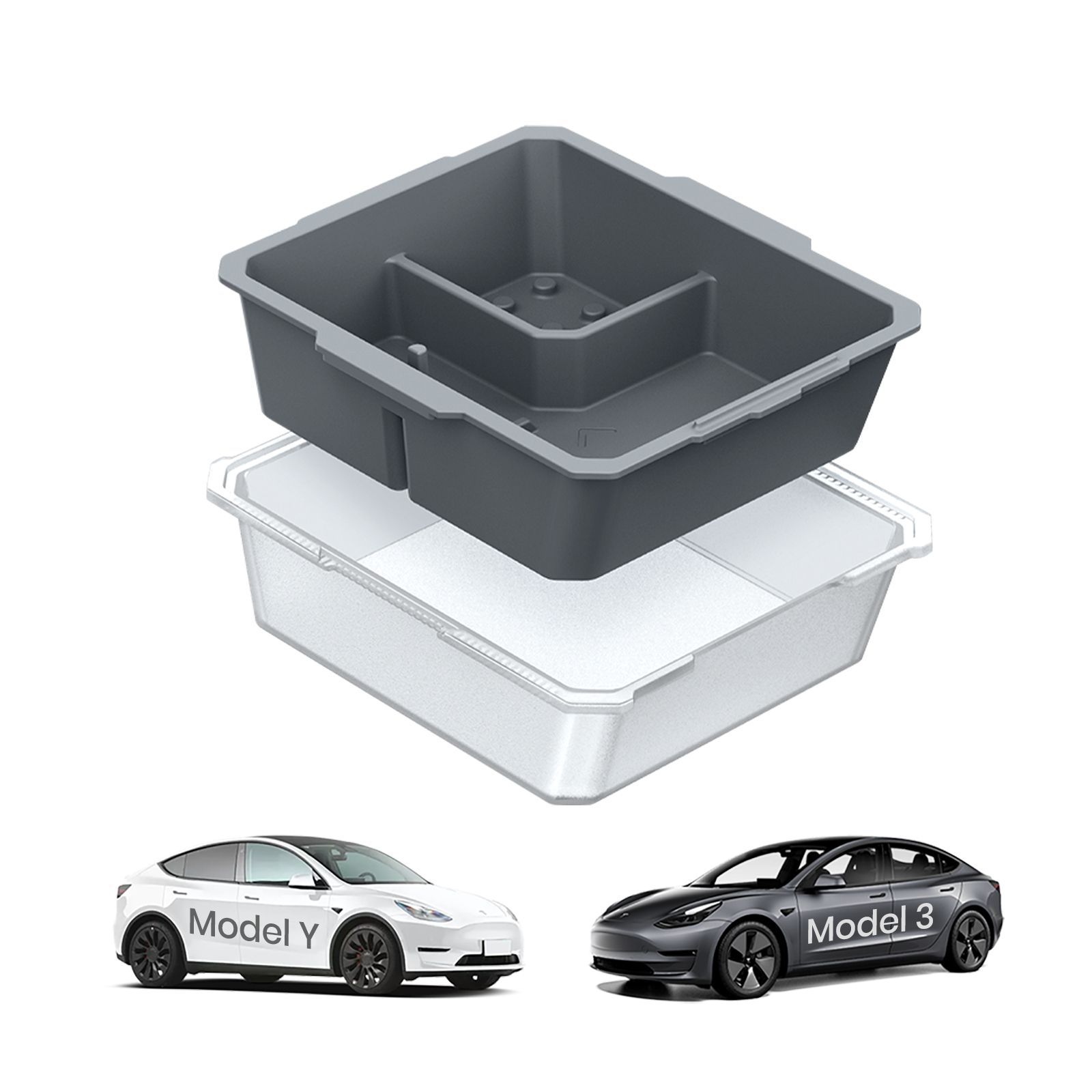 Center Console Organizer Tray Designed for Tesla Model 3 & Y (2021-2024), Two-Tier Removable Design, Easy to Install, Easy to Clean