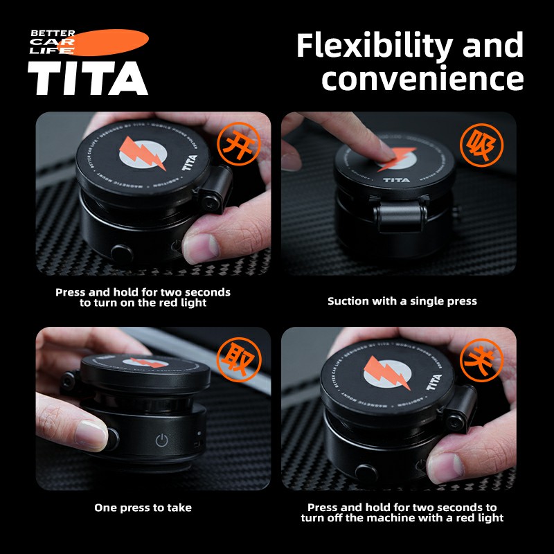 TITA Suction Magnetic Car Phone Holder, Electric Magnetic Car Phone Holder Mount Foldable Adjustable Car Mount, Mirror/Glass/Screen/Smooth None Porous Surface
