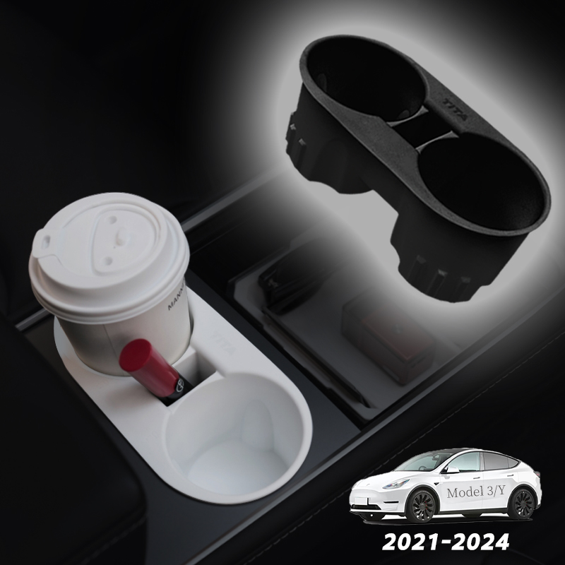 TITA Cup Holder Insert for Tesla Model 3/Y (2021–2024), Spill-Proof Slot Divider, Removable & Washable Silicone with Key Card Design,  Exclusively Designed Original Center Console Accessory