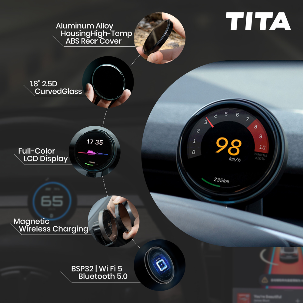 TITA 1.75" Smart Head Up Display Ultra for Tesla, with Magnetic Charging Mount, Zero-Delay Tesla Data Sync, HUD for Model 3, Model Y, Model 3 Highland, Model Y Juniper