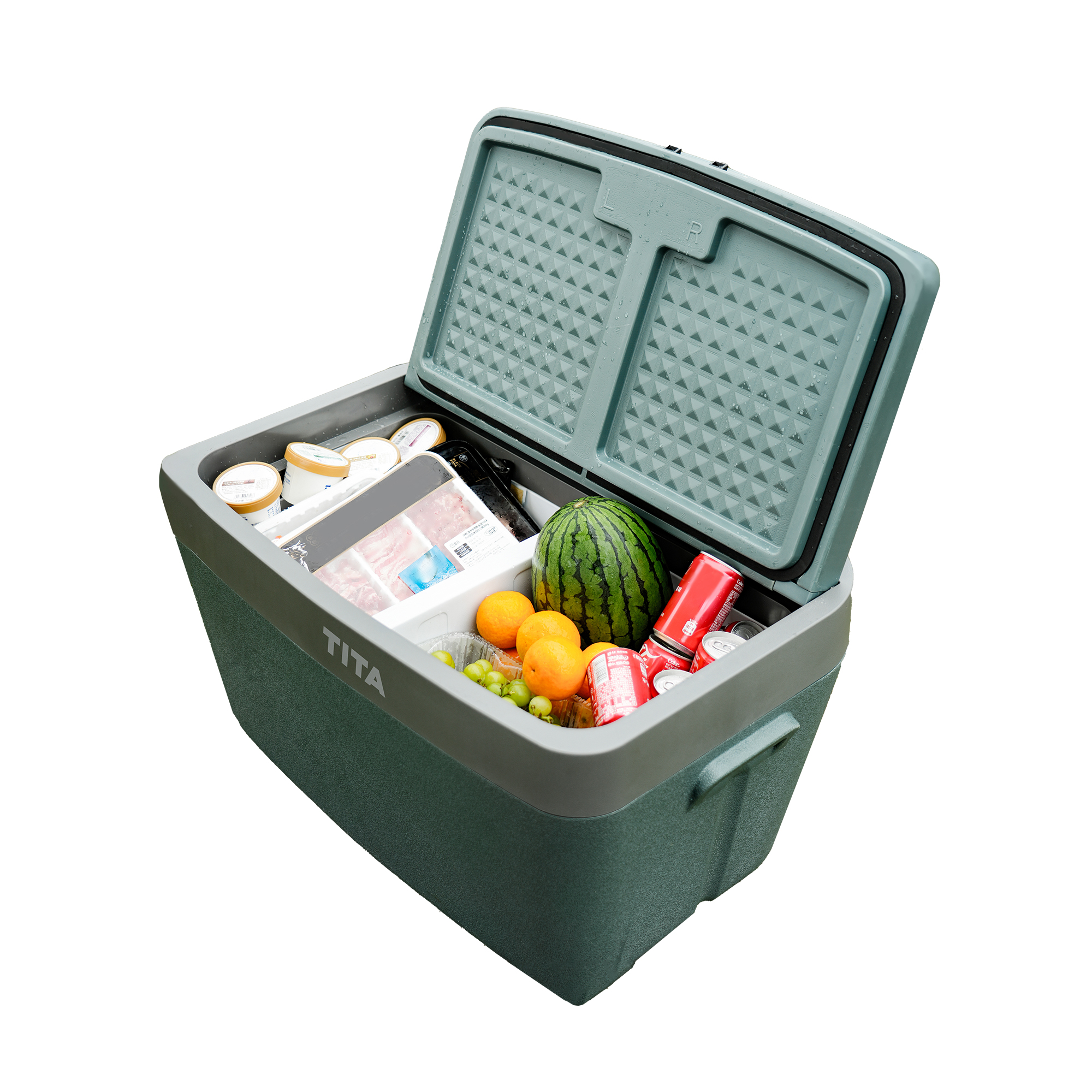 TITA  42 Qt Car Refrigerator for Tesla Model Y & Juniper, Portable 12V Dual-Zone Car Fridge Freezer, Rapid Cooling & Energy-Saving Modes, Mini Car Cooler for Travel, Camping & 12V/24V Vehicles