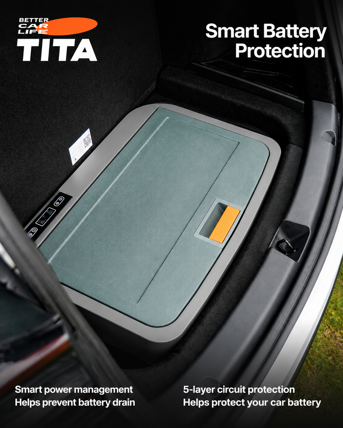 Tesla Model Y 40L Car Refrigerator, Custom-Fit Dual-Zone Portable Fridge Freezer with Powerful Cooling, 5-Level Battery Protection, Large Capacity Electric Cooler, Model Y Trunk Camping Travel Refrigerator