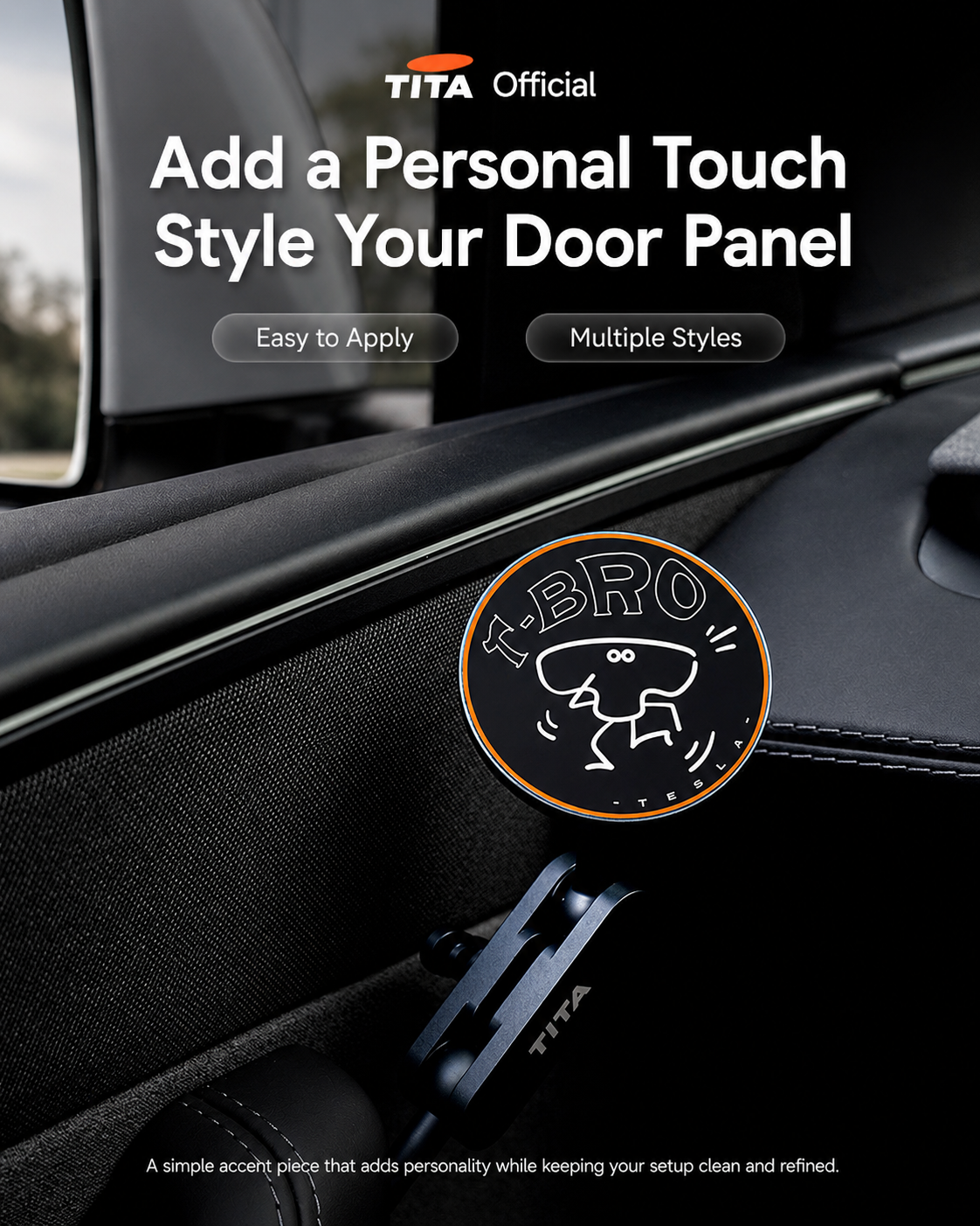 Tesla Door-Side Magnetic Phone Mount, Custom-Fit Car Phone Holder for Tesla Model 3/Y, MagSafe Compatible iPhone Magnetic Holder, No-Block View & Air Vent Design, Minimalist Matte Interior Accessory
