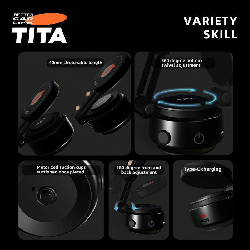 TITA Suction Magnetic Car Phone Holder, Electric Magnetic Car Phone Holder Mount Foldable Adjustable Car Mount, Mirror/Glass/Screen/Smooth None Porous Surface