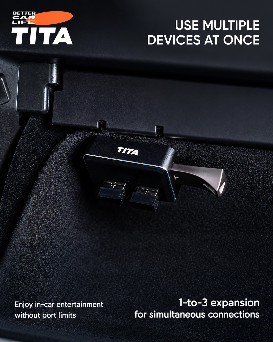 Tesla Model 3/Y Glovebox USB Hub Adapter, Custom-Fit Hidden 1-to-2 Dual USB Port Expander, Plug-and-Play No-Wiring Installation, Data Transfer & Charging Support, Overload Protection, Safe Stable Glove Box Dock