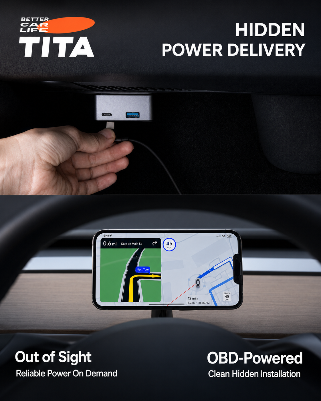 esla OBD Fast Charging Expander, Custom-Fit OBD Port Power Adapter with Dual Ports, 18W Car Charger Extension, Stable Power Supply & Data Transfer Support, Plug-and-Play Tesla Accessories for Model 3/Y/S