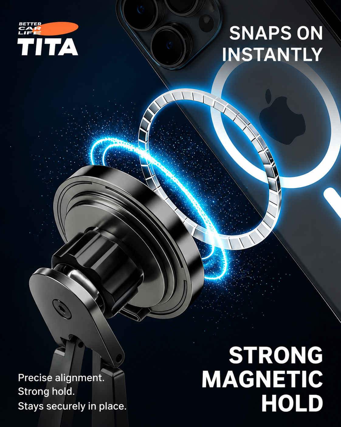 3-Axis Adjustable Tesla Magnetic Phone Mount Wireless Charger, Qi 15W Fast Charging Car Phone Holder with 12 N52 Neodymium Magnets, Full Aluminum Alloy Body, Acrylic Panel, Multi-Angle Steering Wheel Fit, 165cm USB-C Cable, No-Trace 3M Adhesive Mount, Aut
