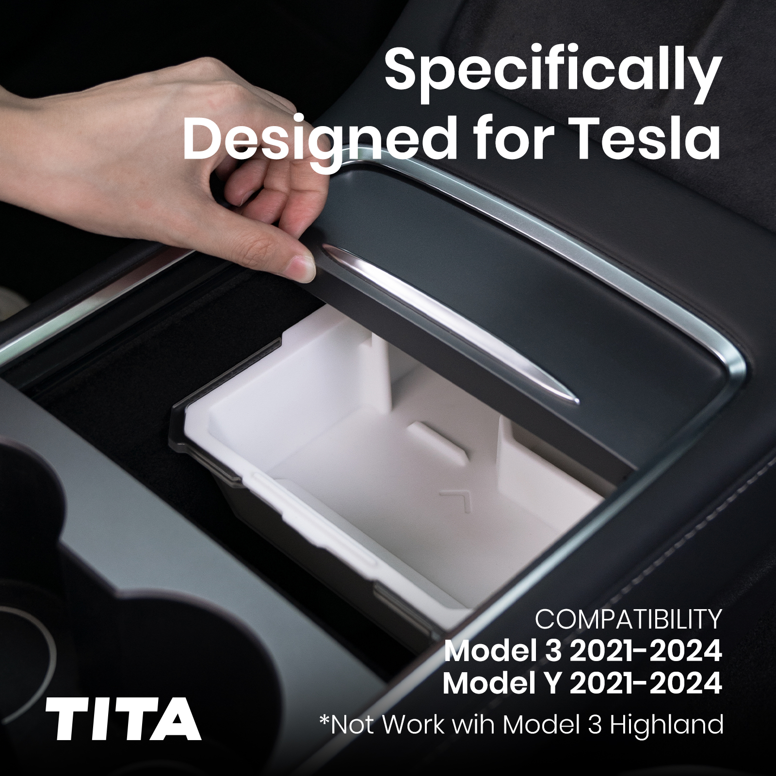 Center Console Organizer Tray Designed for Tesla Model 3 & Y (2021-2024), Two-Tier Removable Design, Easy to Install, Easy to Clean