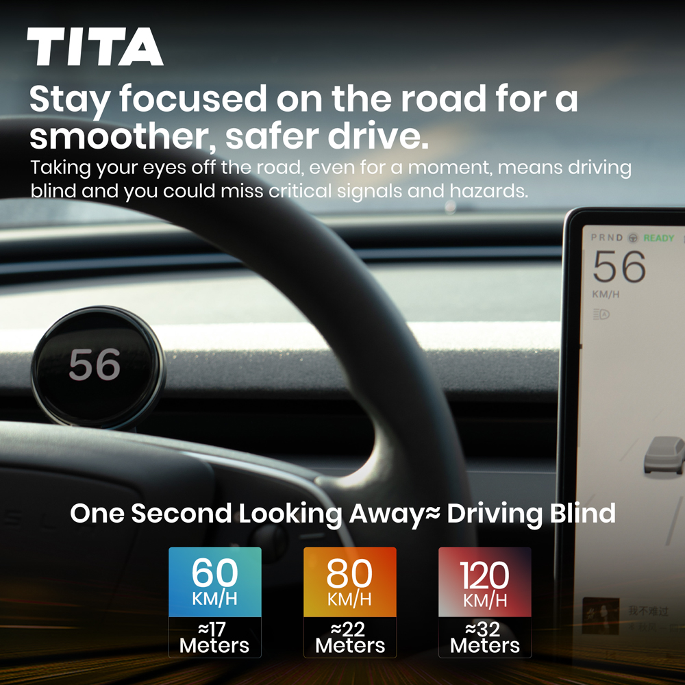 TITA 1.75" Smart Head Up Display Ultra for Tesla, with Magnetic Charging Mount, Zero-Delay Tesla Data Sync, HUD for Model 3, Model Y, Model 3 Highland, Model Y Juniper