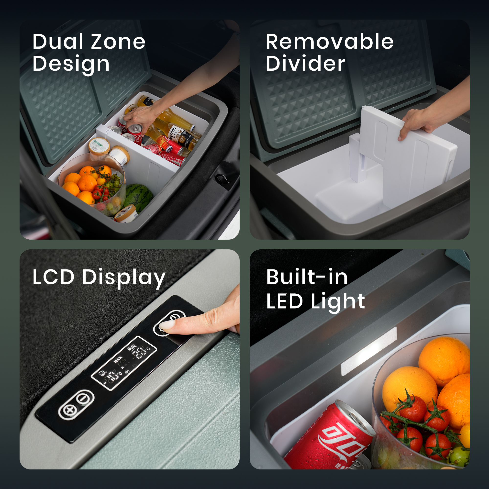 TITA  42 Qt Car Refrigerator for Tesla Model Y & Juniper, Portable 12V Dual-Zone Car Fridge Freezer, Rapid Cooling & Energy-Saving Modes, Mini Car Cooler for Travel, Camping & 12V/24V Vehicles