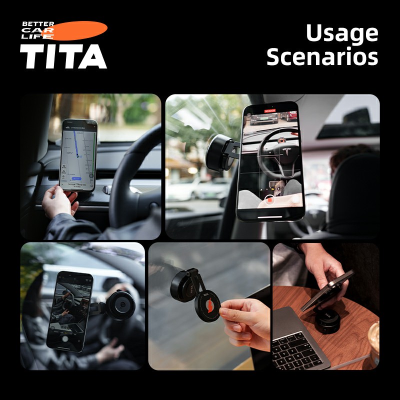 TITA Suction Magnetic Car Phone Holder, Electric Magnetic Car Phone Holder Mount Foldable Adjustable Car Mount, Mirror/Glass/Screen/Smooth None Porous Surface