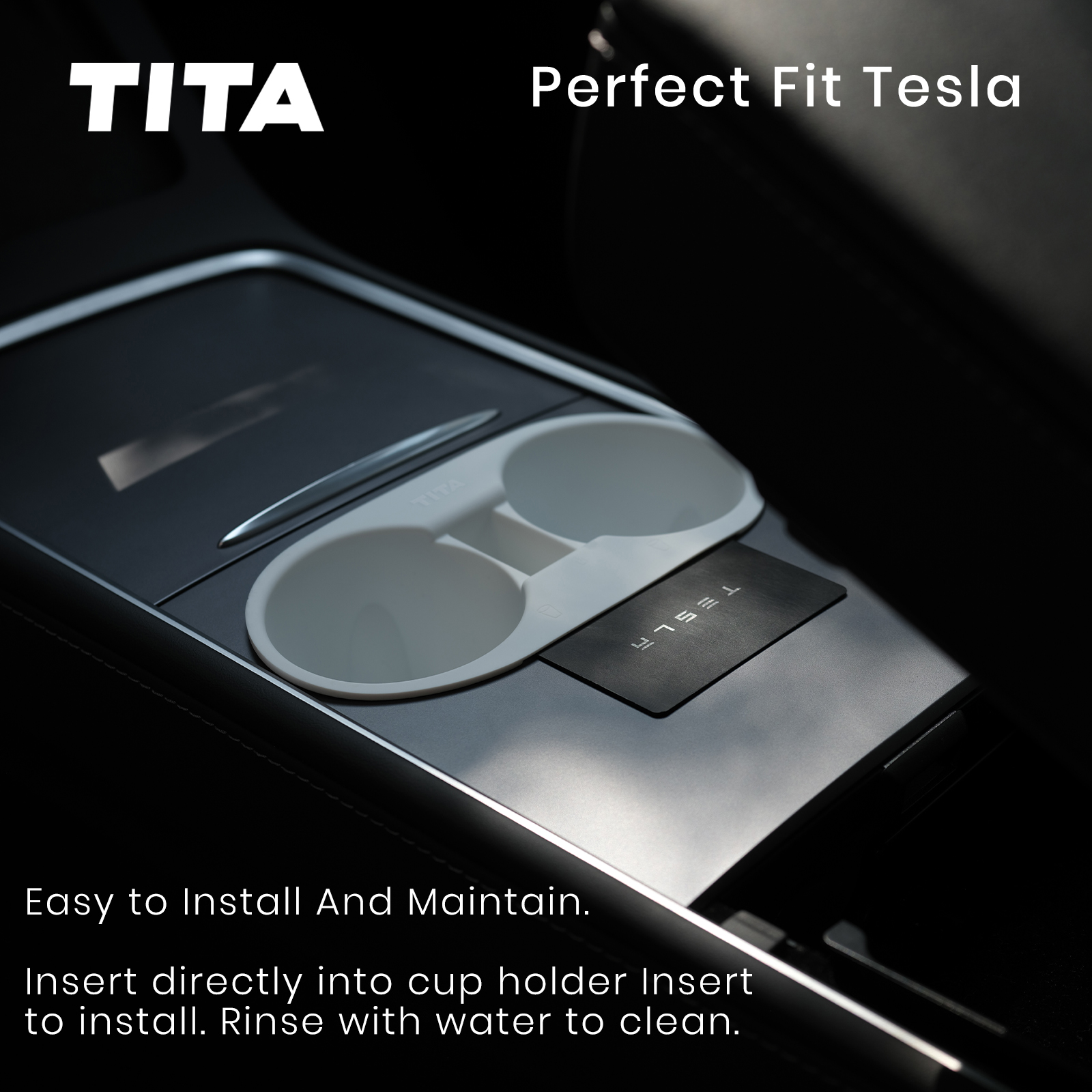 TITA Cup Holder Insert for Tesla Model 3 & Y (2021-2024) with Key Card Design, Easy to Install, Easy to Clean, Perfect Fit, Cup Securely Relies, Not Fit for 2024-2025 Model 3 Highland & 2025 New Model Y