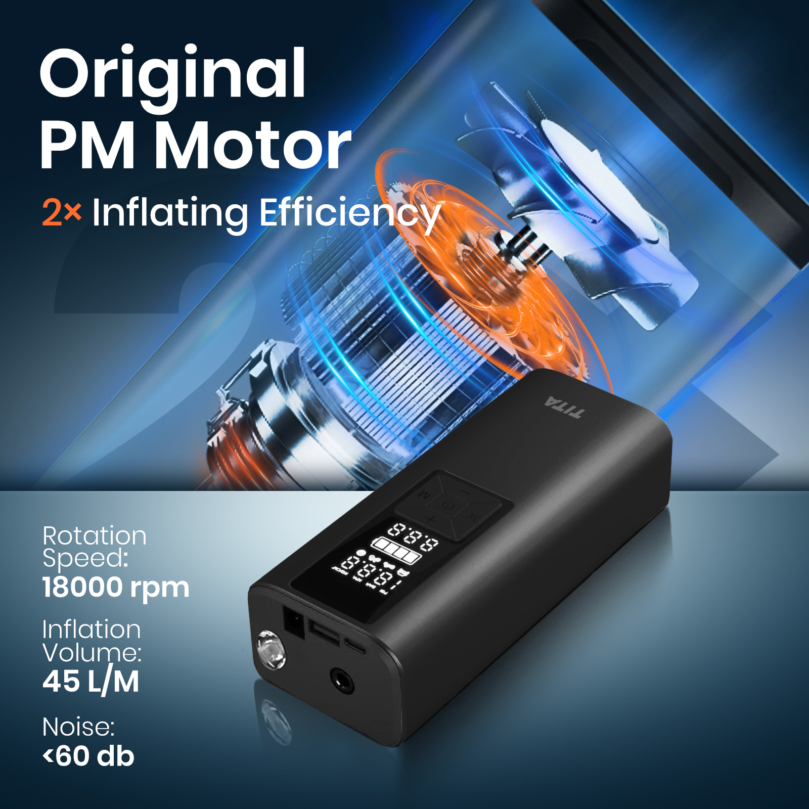 TITA Tire Inflator Portable Air Compressor - 2X Faster 150 PSI Air Pump for Car Tires - Wireless Car Tire Inflator with Pressure Gauge - Portable Tire Inflator for Car, Motor, Bike And Balls