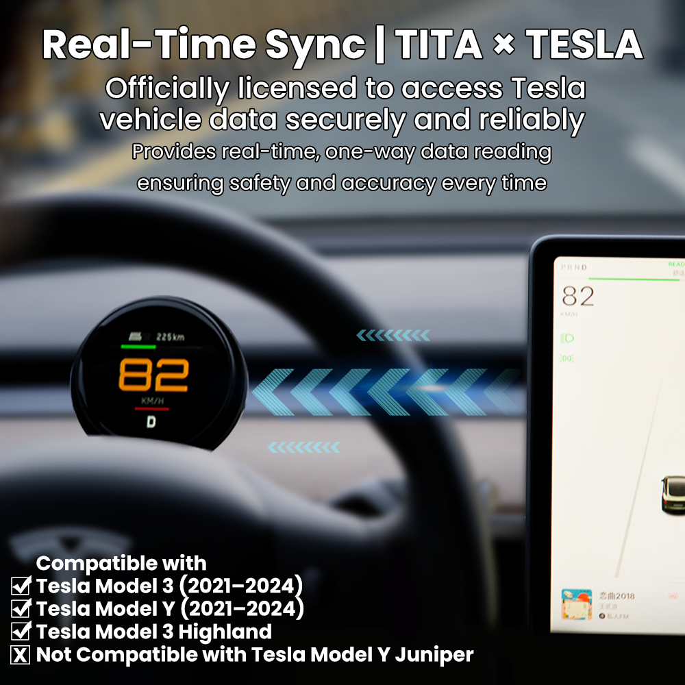 TITA 1.8" Smart Display Pro for Tesla Model 3/Y, with Magnetic Charging Mount, Zero-Delay Tesla Data Sync, HUD for Model 3, Model Y, Model 3 Highland, Model Y Juniper