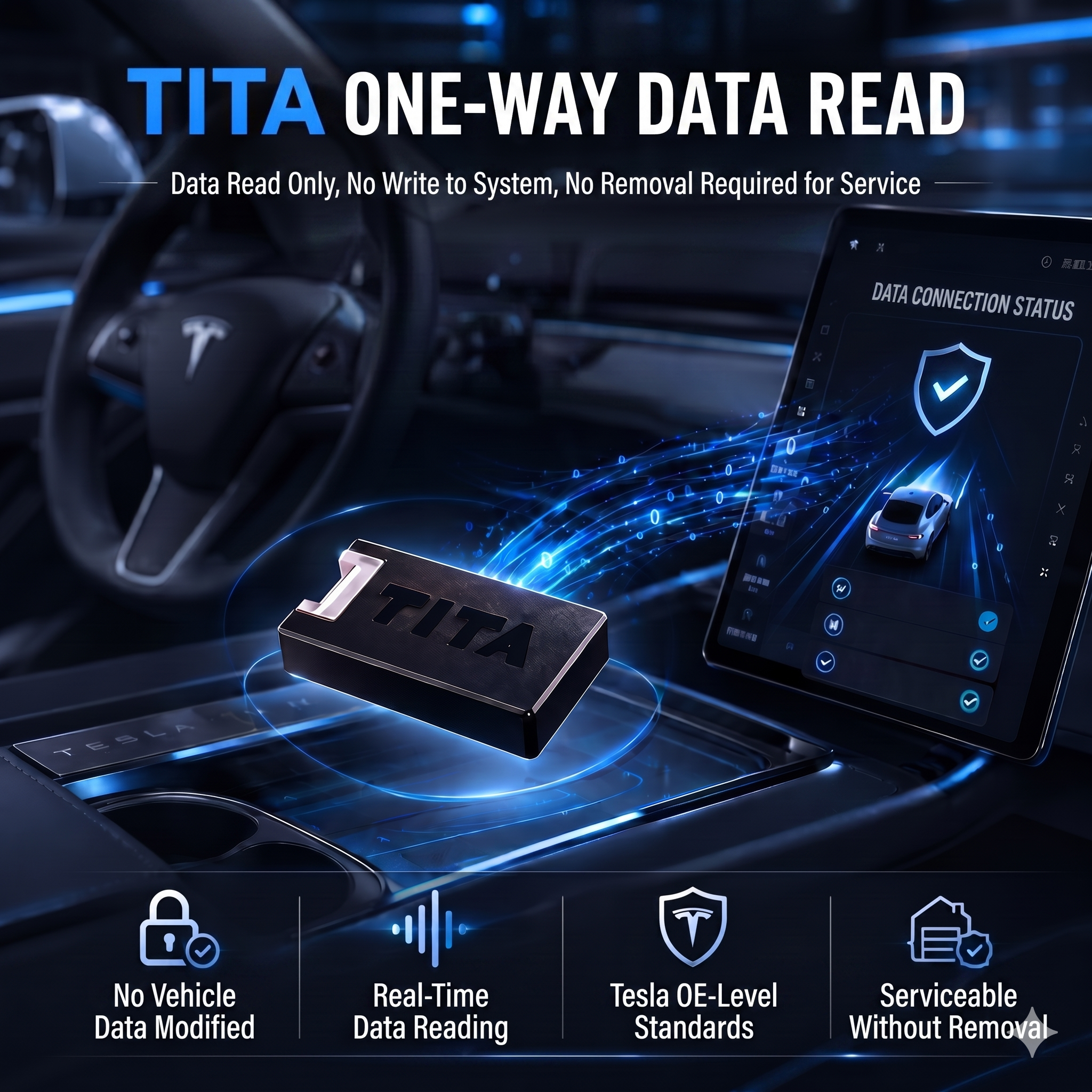 TITA Tesla Data Receiver for Dashla App – Ultra-Low Latency Vehicle Signal Transmission, Real-Time Speed, Navigation, Traffic Light & Vehicle Status Data, One-Way Data Transmission
