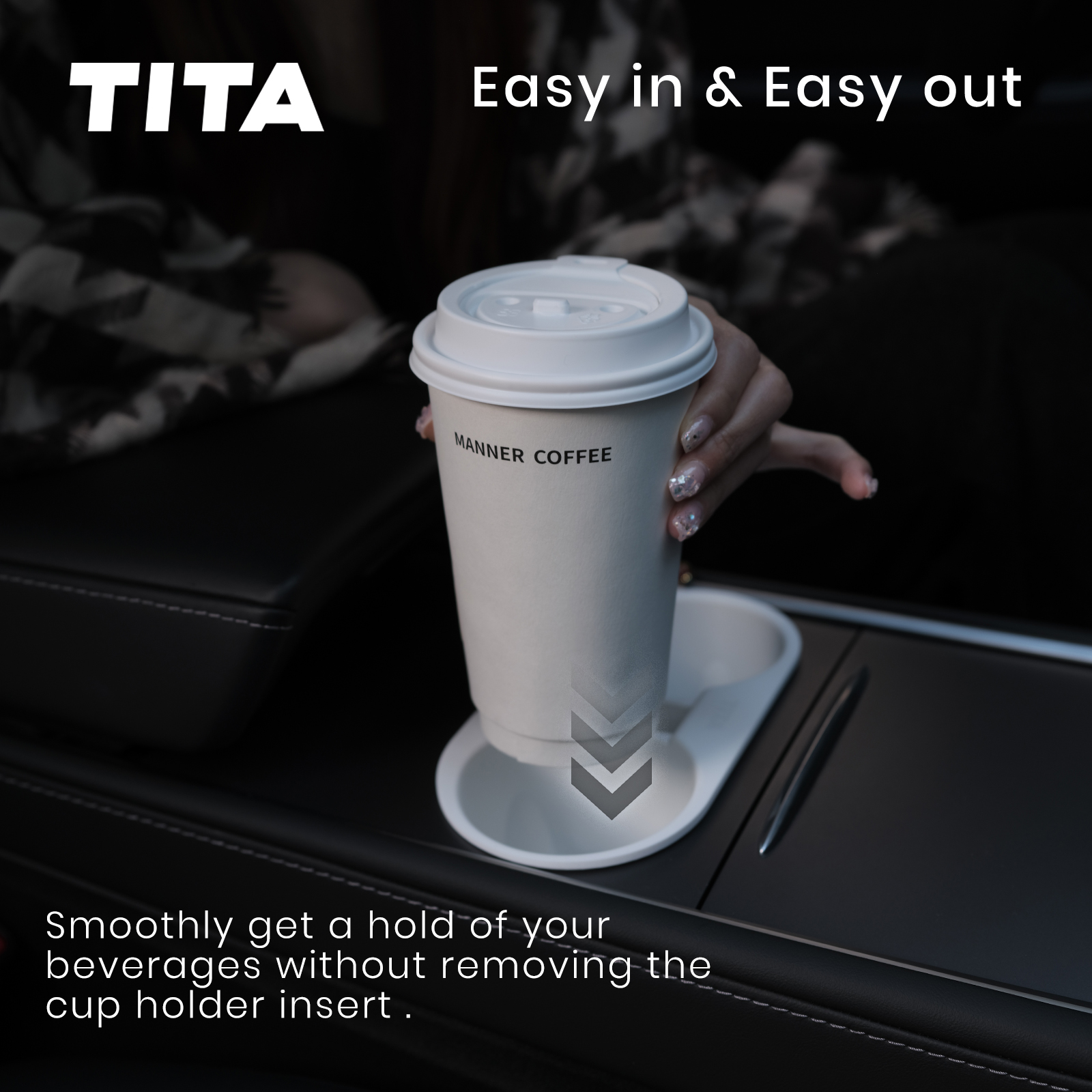 TITA Cup Holder Insert for Tesla Model 3 & Y (2021-2024) with Key Card Design, Easy to Install, Easy to Clean, Perfect Fit, Cup Securely Relies, Not Fit for 2024-2025 Model 3 Highland & 2025 New Model Y